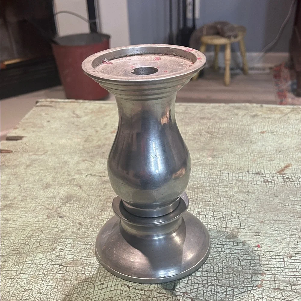 Vintage Pewter Candle Holder Heavy Weighted Silver Tone